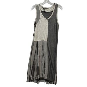 POUSTOVIT Colorblock Silk Sleeveless Midi Dress Gray Avant Garde Minimalist 6